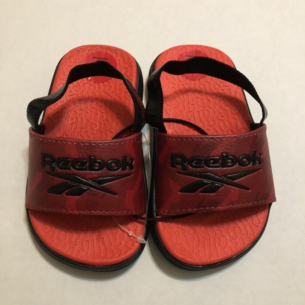 Reebox sling back slides red black camo little boys slip on New